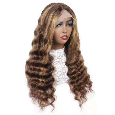 China Deep Wave T Lace Wig Lace Front Human Hair Ombre Wigs Real Virgin Human Brown Highlight Blonde Wavy Swiss T Part Frontal Deep Wave Wigs for sale