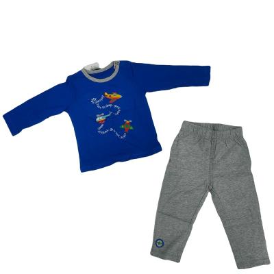 China Casual Long Sleeve Autumn Top And Pants 2pc Set Baby Clothing Set Pajamas Bamboo Soft Cotton Infant Boys Blue Car Toddler Overstock for sale