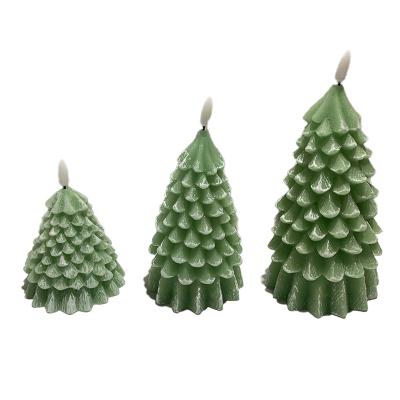 China For Xmas Holiday Christmas Green Tree Shape Home Decorations Real Wax Battery Operated LED Flameless Candles For Holidays for sale