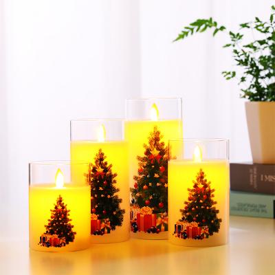 China For Real Flame 3D Christmas Decoration Holiday Glass LED Candle Home Decoration Remote 4 Timer 8 Hours Flameless Electronic Candle for sale