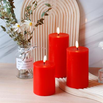 China Red Flameless Led Paraffin Wax Pillar Candles Birthdays Festival Decor LED Battery Operated Bulb Red Candle For Wedding Holiday Decoration for sale