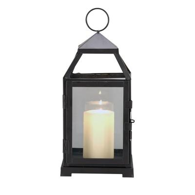 China Vintage Home Decorative Indoor Style Candle Holder 12inch Tempered Glass Metal Candle Design JHY Decoration Hanging Lantern for sale