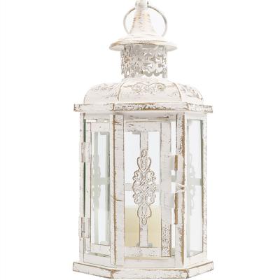 China Cheap Home Decorative Candle Lantern Table Vintage Decoration White Metal Lanterns Candle Holders For Wedding Home Decoration for sale