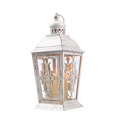 China White Metal Wedding Home Candle Lantern Halloween Vintage Decoration Hanging Candle Lantern for Patio Porch Indoor Home or Outdoor Decoration for sale