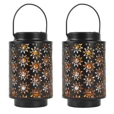 China Garden Metal Leaf-Shade Handle Lantern Lamp Outdoor Waterproof Solar Lighting Patio Lighting Lights for sale