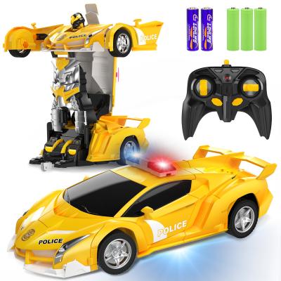 China Wholesale Price App Controlled Rc Deformed Toy Robotic Remote Control Police Car Shaped Deformed Robot Toy With Music And Light For Kids for sale