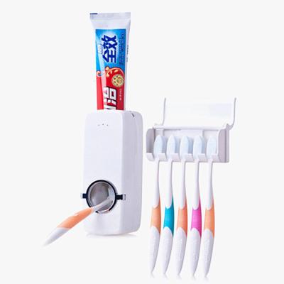 China Factory Wholesale 5pcs Toothbrush Holder Viable Toothpaste Dispenser Wall Mounted Automatic Smart Toothpaste Dispenser for sale