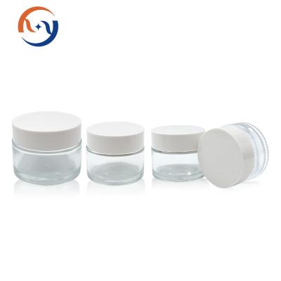 China Customized Cosmetic Package 50g 30g 20g 15g 10g Clear Frosted Glass Jar Skin Care Cosmetic Glass Jar Creams For Cream for sale