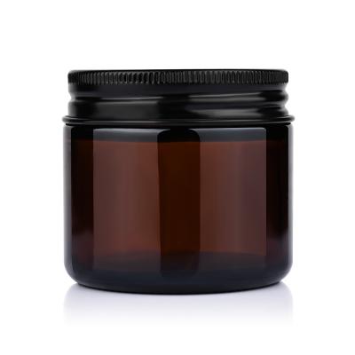 China 50ml 100ML 250ML 500ML Cosmetic Empty Clear Cream Candle Amber Glass Jar With Black Gold Aluminum Metal Lids for sale