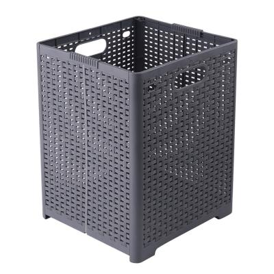 China Viable Large Size Collapsible Folding Plastic Container Bins Shopping Basket Bathroom Storage Baskets for sale