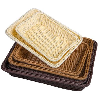 China Durable Wholesale Woven Stackable Long Table Wicker Storage Fruit Vegetables Serving Basket for sale