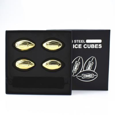 China NEW viable! 4 Pcs Golden Rugby Shaped Stainless Steel Ice Cube Ice Stones With Gift Box Set for sale