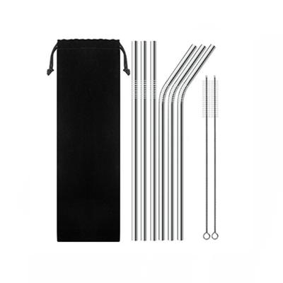 China Amazon Hot Selling Sustainable Food Grade 304 Stainless Steel Metal Reusable Straws With Cleaning Brushes for sale