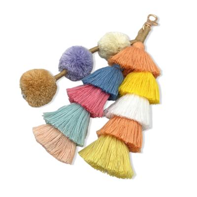 China Hot Selling Cotton Multicolor Handmade Tassel Mobile Phone Keychains Hanging Accessories Charm Key Chain Handbag Bohemian Decoration Pendant Jewelry for sale