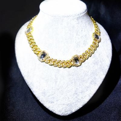 China New Fashion Hiphop Big Diamond Cuban Link Chain Iced Out Bling Gem Stones Rectangle Stones Choker CZ 12mm Ice Punk Necklace for sale