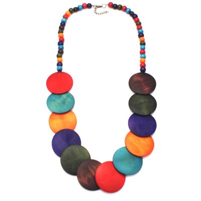 China Fashion Jewelry Design Top Design Long Tassel Necklace Bohemia Handmade Wooden Resin Bohemia Disc Beads Pendant Scarf for sale