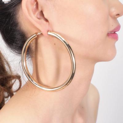 China HANSTON FASHION Trendy Gold Plated Statement Big Circular Loop 90mm Wide Circle Copper Earrings For Women Jewelry for sale