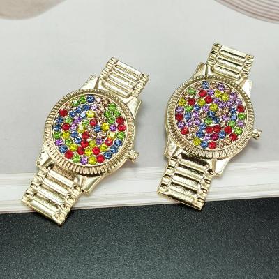 China Delicate Female Luxury Full Statement Colorful Diamond Rhinestone Beaded Watch Earrings Vintage Shape Dangling Stud Earrings Gifts for sale