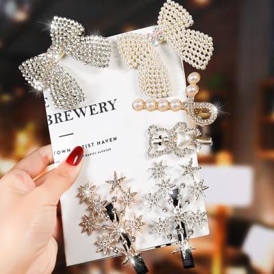 China Statement Hair Clips Bear Luxury Cute Pearl Diamond Hair Clips For Girls Hot Sale New Design Multiple Shapes Bling Rhinestone Hair Pins Accessories for sale