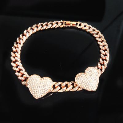 China Vintage Punk Hips Hops 8mm CZ Heart Charm Cuban Anklet Chain Shiny Iced Out Cubic Zircon Anklet Cuban Chain Anklet for sale