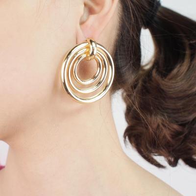 China TRENDY geometric gold plated statement earrings multilayer circular big round drop earrings studs for women fashion jewelry for sale