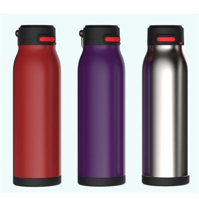 China Sustainable 710ml BPA Free Double Wall Stainless Steel Vacuum Water Bottle With Push Bottom And Lock Lid for sale