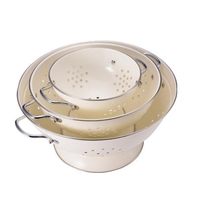 China Fruit and Vegetable Sieve Enamel Viable Bestselling Multifunctional Steel Colander for sale