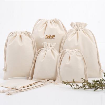 China Reusable Organic Natural Eco Friendly Cotton Fabric Drawstring Gift Twine Bag With Custom Logo Canvas Jewelry Bag for sale