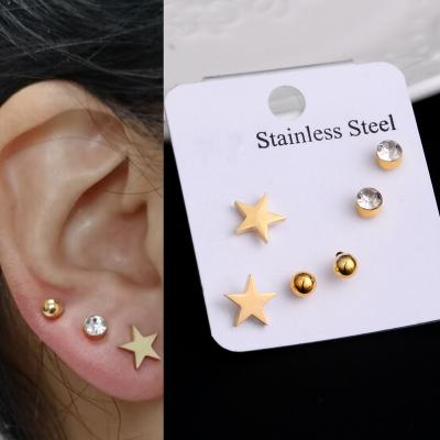 China Small Moon Punk Cross Heart Star Stainless Steel Women Butterfly Studs For Girl Minimalist Jewelry 3 Pairs/Set Mini Stud Earring Sets for sale