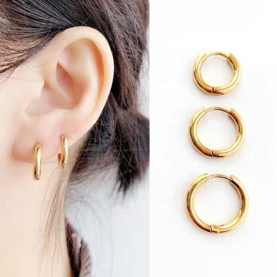 China Stainless Steel Ring Earrings Helix Hoop Piercing Gold Trendy Big Black Smooth Circle Earring Small Chunky Hoop Earrings For Women for sale