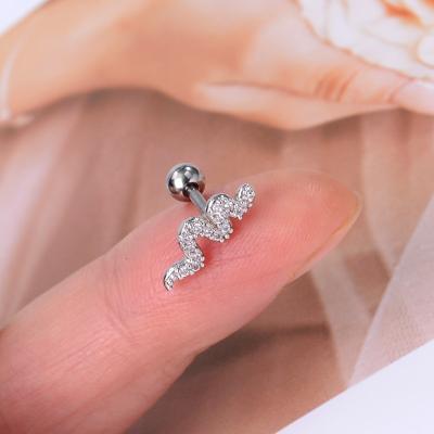 China New Design Women Girl Bar Body Jewelry Crystal Cz Snake Ball Cross Cartilage Helix Stud Punk Earring Small Screw Piercing Earring for sale