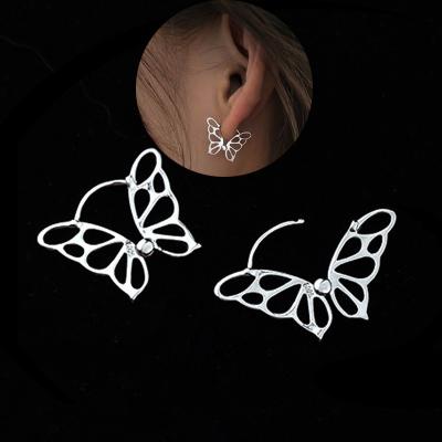 China TRENDY 925 Sterling Silver Hollow Design Butterfly Stud Circle Earrings For Women Girl Gift for sale