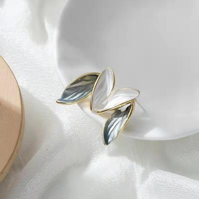 China New Arrival Fashionable Korea Kpop Metal Enamel Earrings Lovely Gray Leaf Stud Earrings Sweet Cool For Women for sale