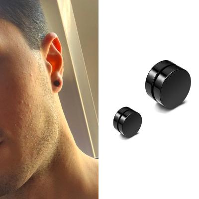 China Punk Strong Magnetic Mens Stainless Steel Fake Black Earrings Studs Non Piercing No Ear Holes Earring For Punk Women Cool for sale