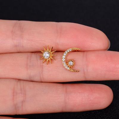 China 2022 Fashion TRENDY Simple Gold/Silver Sun Moon Asymmetrical Stud Earrings For Women Sweet Student Exquisite Jewelry Girlfriend Gift for sale