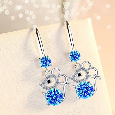 China Beautiful Blue/White/Pink Lucky Girl Mouse Drop Earrings Charming Crystal Hook Hanging Dangle Earring Dangling Earring Strip FASHIONABLE for sale