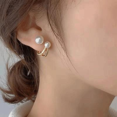 China Cute Stylish FASHIONABLE Korea Pearl Circle Earrings For Women Small Classic Zircon Huggies Pearl Stud Earring Wedding Kpop Jewelery for sale