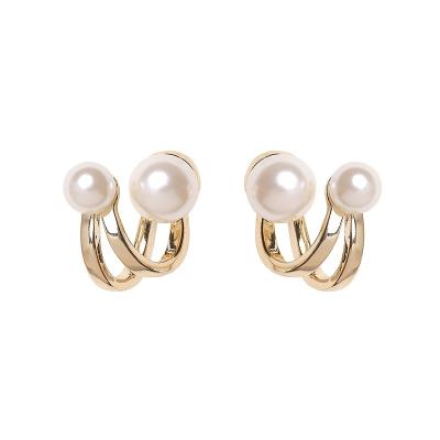 China Korea FASHIONABLE Stylish Cute Pearls Double Stud Earrings For Women Classic Small Zircon Red Pearl Circle Earring Wedding Kpop Jewelry for sale