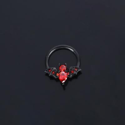 China New Stainless Steel Nose Ring Enamel Bee Bat Red Zircon Crystal Nose Piercing Ear Cartilage Body Piercing Jewelry White Punk Stud Earrings for sale