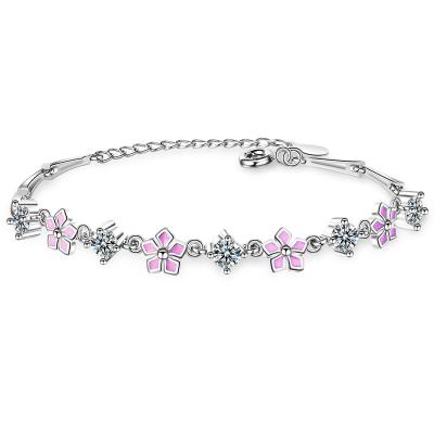 China TRENDY Girls' Cute Charm Bracelets Flower Crystal Link Chain Cherry Blossoms Pink Bracelet For Korean Women Instagram Hot Japan Jewelry for sale