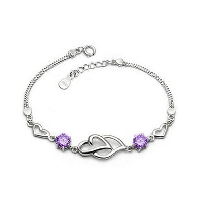 China FASHIONABLE Purple Romantic White Rhinestone Bracelet Love Chain Bracelet For Lady Girls High Quality Anti Allergy Jewelry for sale