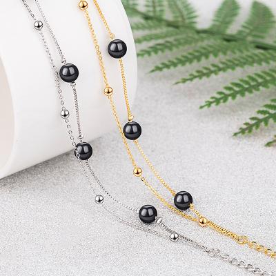 China TRENDY Women's Simple Fashion Chain&Link Bracelets Black Charming Thin Beads Gold/White Linked Bracelets For Lady Girls for sale