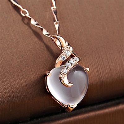 China TRENDY Charm Heart Shaped Necklace Jewelry Women Gift For Friends Graceful Opal Necklaces and Rose Gold Chain White Crystal Pendants for sale