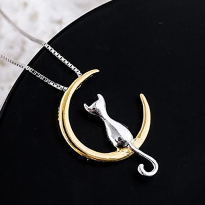 China High Quality Cat Moon Charm Personality Gold Silver Color Link Chain Necklace Personality Pendant Necklace Trendy Korean Animal Jewelry Fashion New for sale