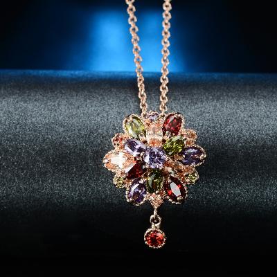 China FASHIONABLE Luxury Multicolor Pendant Necklace For Women Flower Austrian Crystal Fashion Necklaces Wedding Party Prom Collier Femme 2022 for sale