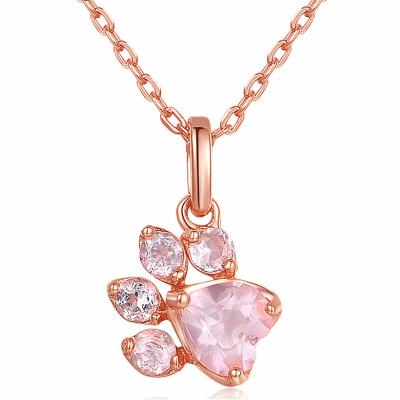 China Cute Necklace TRENDY Rose Gold Pendants Chain Cat Bear Paw Necklace for Women Fine Jewelry CZ Crystal Short Choker Fashion Necklaces for sale