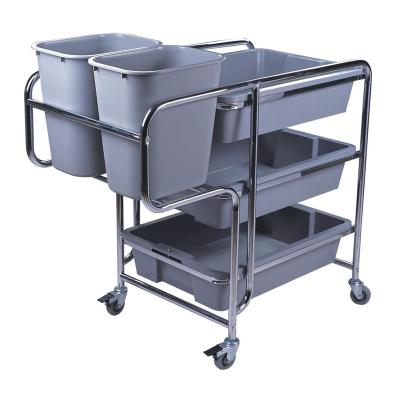 China Multifunctional Eco-friendly Restaurant Cart Stainless Steel Trolley Cleaning Trolley Porter For Restaurant Use Large Storage With Buckets for sale