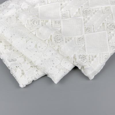 China Factory Price 3D Embroidery Lace Trim Cotton Guipure Sequins Trim Lace Embroidery for sale