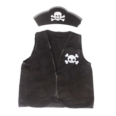 China Healthy Game Eco Cotton Material Cosplay Pirate Costume Set Vest And Hat For Male Boys Children Role Play for sale