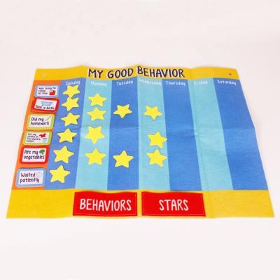 China Customized Design Felt Judged Kids Every Week Daily My Good Behavior Wall Chart With Stars Felt Crafts Kids Educational Toys for sale